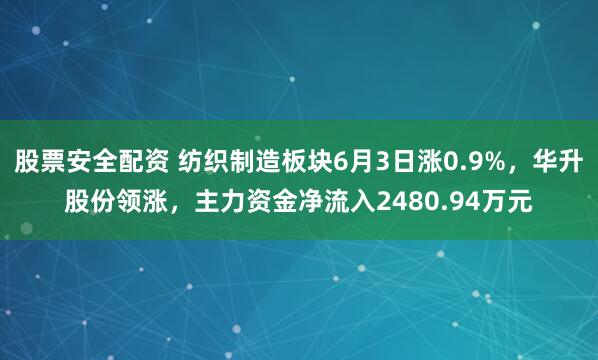 股票安全配资 纺织制造板块6月3日涨0.9%，华升股份领涨，主力资金净流入2480.94万元